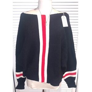 Boat neck Color Block batwing sleeves Sweater Black, Red and White NWT Large